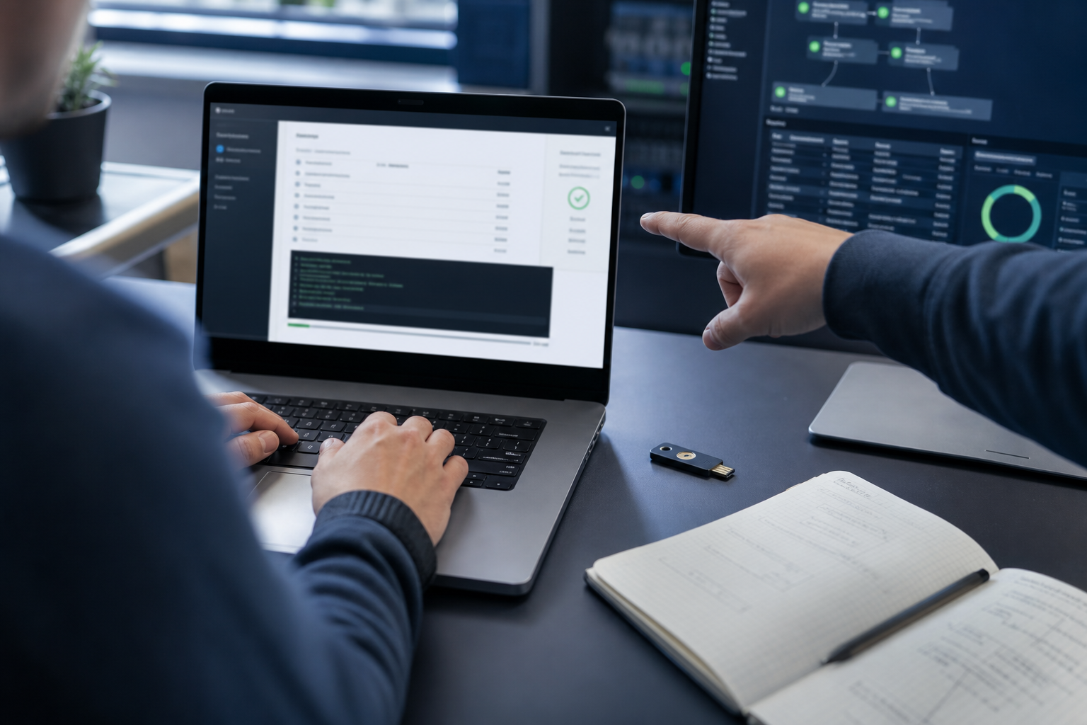 Engineers validating a database client package and installation status